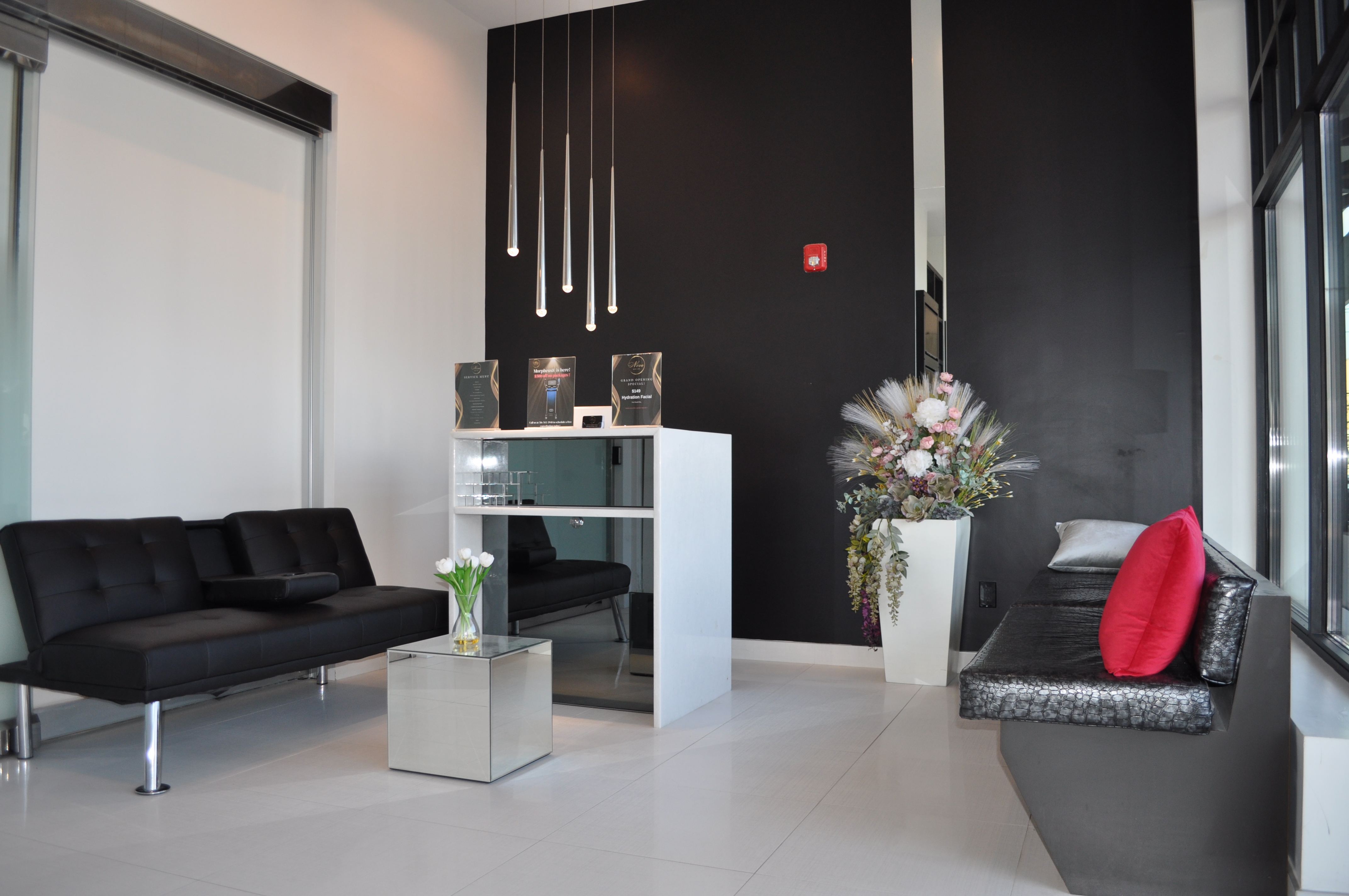 Luxury spa welcome area with refreshments